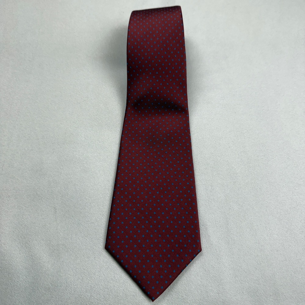 VTG NOS Turnbull & Asser Men Silk Tie Burgundy Blue Polka Dot Clergy Estate Find
